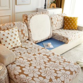 Cross Border High Elastic Knitted Sofa Cushion Cover Three-dimensional Jacquard (Option: Sunflower khaki-Length160x190cm)