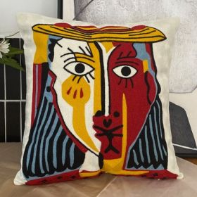 Embroidered Cushion Against Color Three-dimensional Throw Picasso Abstract Pillowcase (Option: Facial makeup-45x45cm-Pillowcase core)