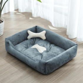 Kennel Four Seasons Golden Retriever Teddy Kennel Bed Mat Small Medium Dog (Option: Dark grey-Bone-B)