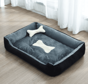 Kennel Four Seasons Golden Retriever Teddy Kennel Bed Mat Small Medium Dog (Option: Black grey-Bone-A)