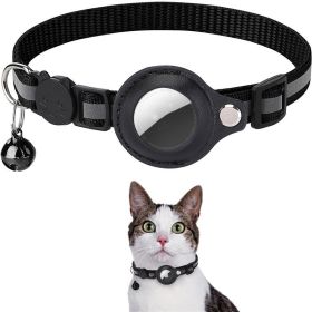 Pet Collar With Bell Airtag Reflective Collar (Color: black)