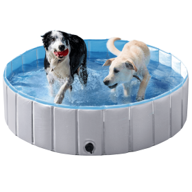 Foldable Pet Swimming Pool Wash Tub for Cats and Dogs, Gray Large, 47.2" (size: L)