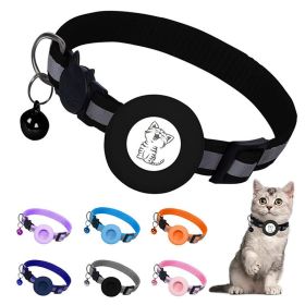 Apple Airtag Tracker Protective Cover Anti-missing Pet Positioning Collar Cat Reflective Bell Collar (Color: black)