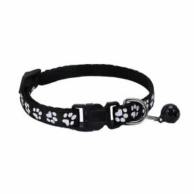 Dog Footprint Printing Applique Bell Collar (Color: black)
