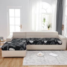 Milk Silk Printed Sofa Seat Cover Stretch Sofa Cushion Cover (Option: Black Leaf-Lengthened Three)